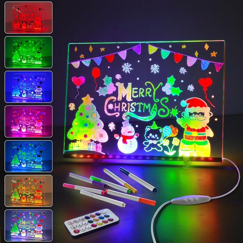 VEEKI Acrylic Dry Erase Board with Light, 13.7"x10" 15 Colors LED Note Board with Remote & 366 Modes, Dimmable Light Up Message Board Desktop Memo Board, LED Drawing Board for Kids Girls Boys (Remote) - Image 1